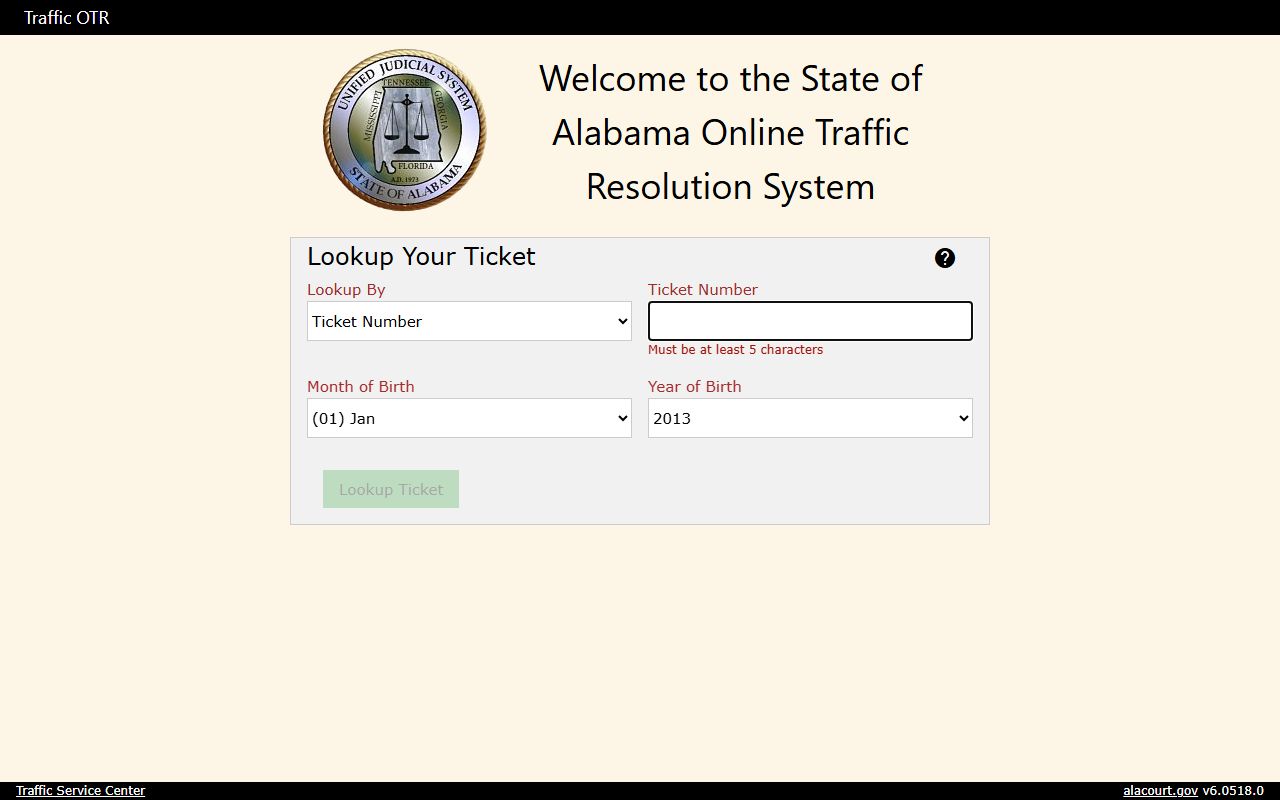 Alabama Online Traffic Resolution linked from Mobile County court traffic page