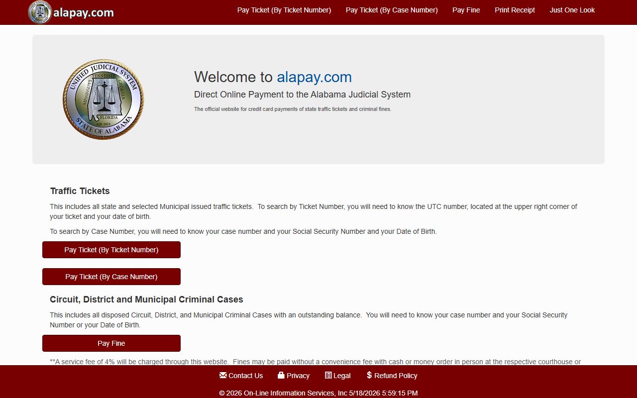 Alabama payment portal Alapay linked from Mobile County court links