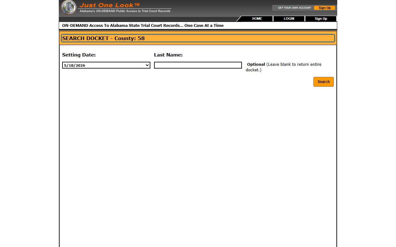 Mobile County Alacourt court dockets search portal