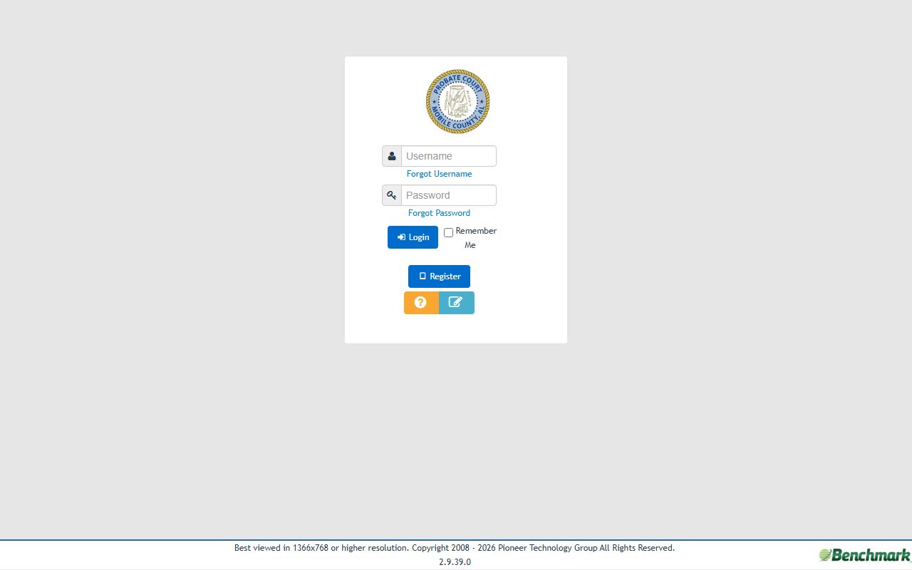 Benchmark WEB login for Mobile County probate court records
