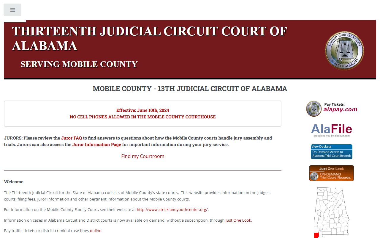 Mobile County Court official court site landing page