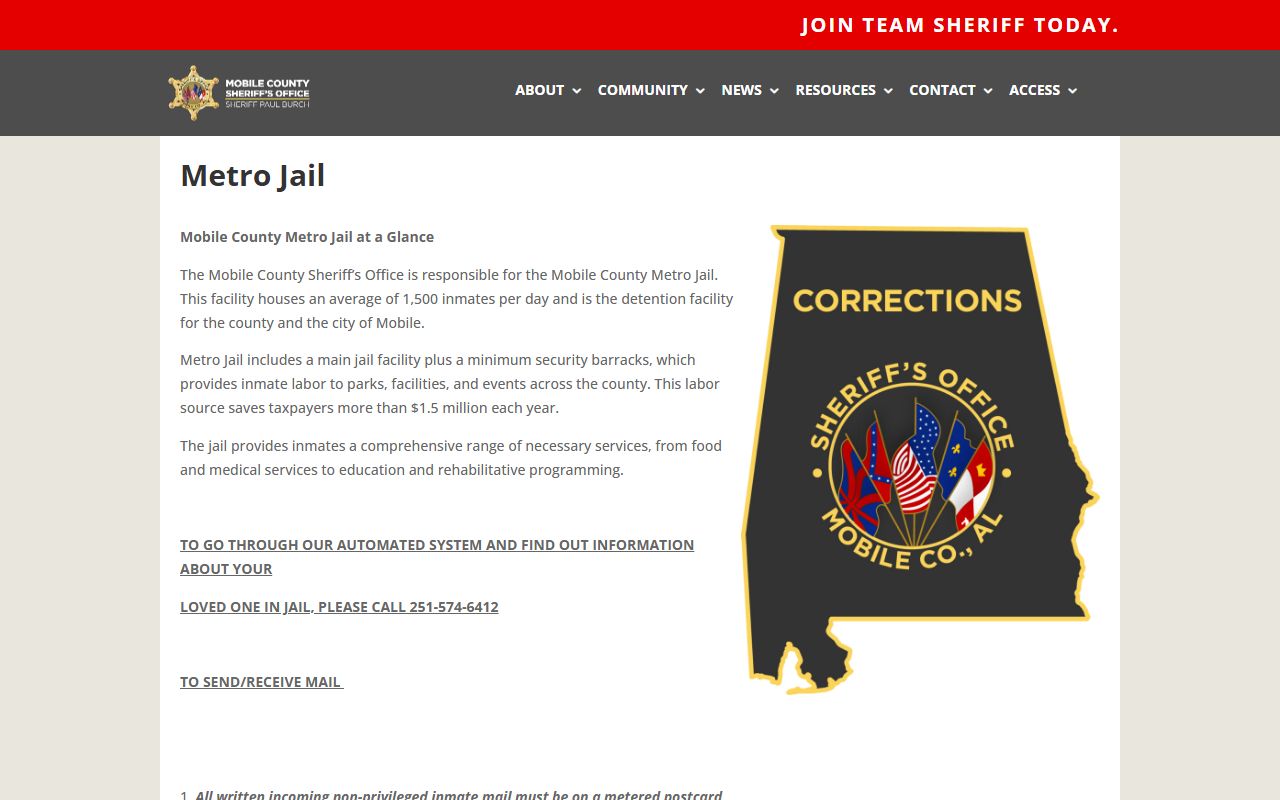 Mobile County Metro Jail page jail facility info