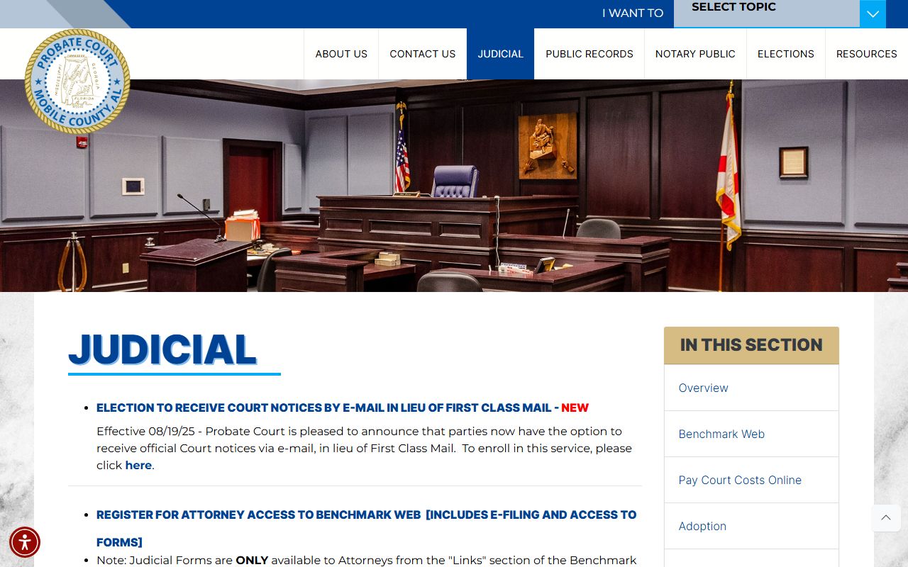 Mobile County Probate Court judicial page Benchmark WEB access
