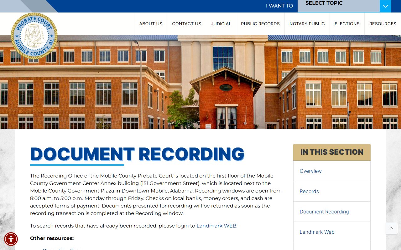 Mobile County Probate Court recording office page Mobile County marriage records