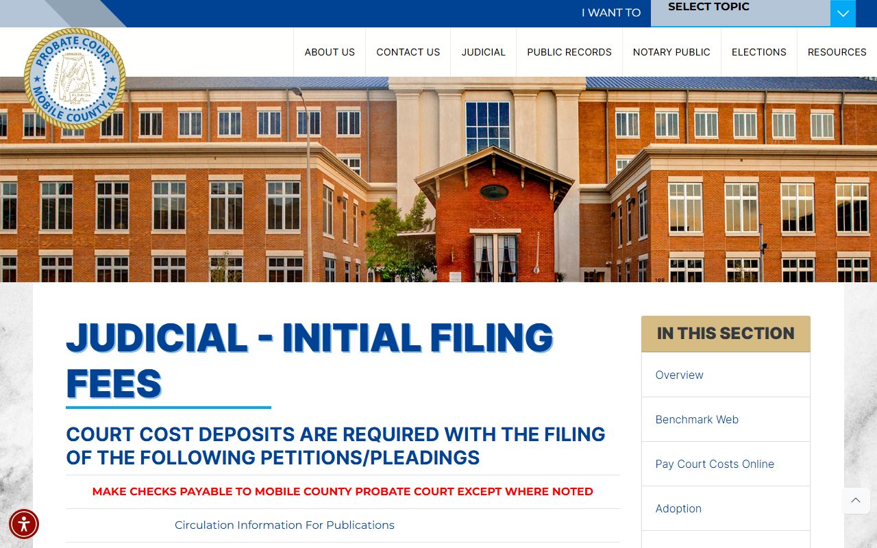 Mobile County Probate initial filing fees