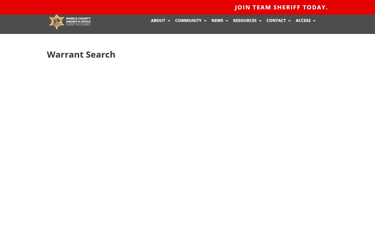 Mobile County Sheriff warrant search page Mobile County warrant records