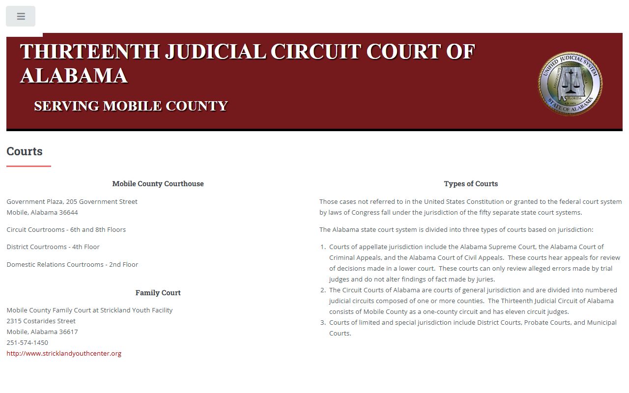 Thirteenth Judicial Circuit Mobile County courts page